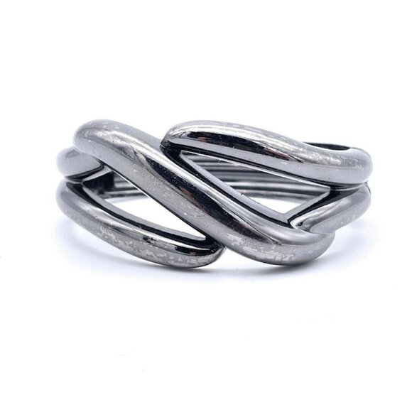 LIA SOPHIA "GALENA" BANGLE CUFF BRACELET $48 RV GUNMETAL HEMATITE BLACK HINGED - Picture 1 of 2